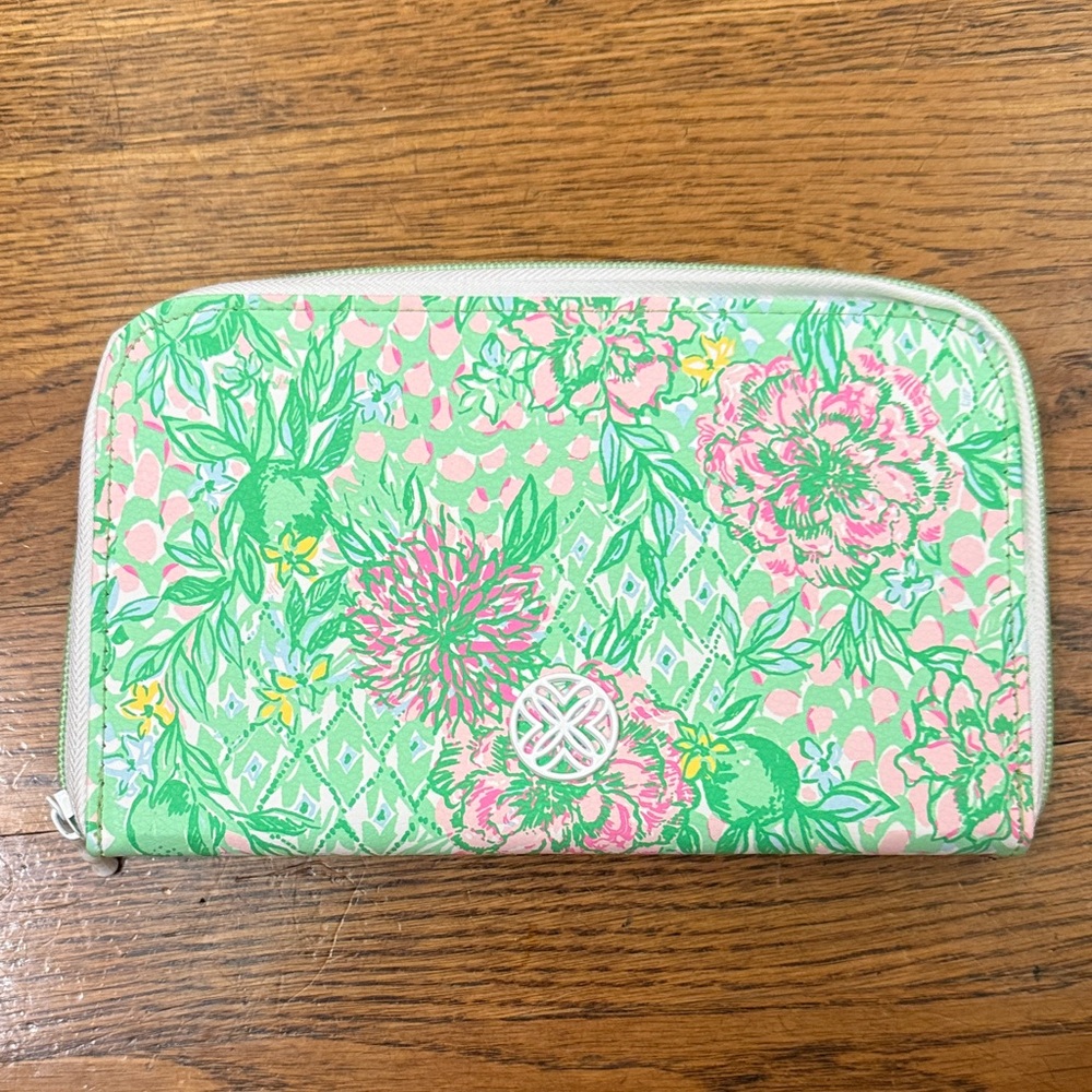 Lilly Pulitzer Floral Zip Wallet in Pastel Green and Pink